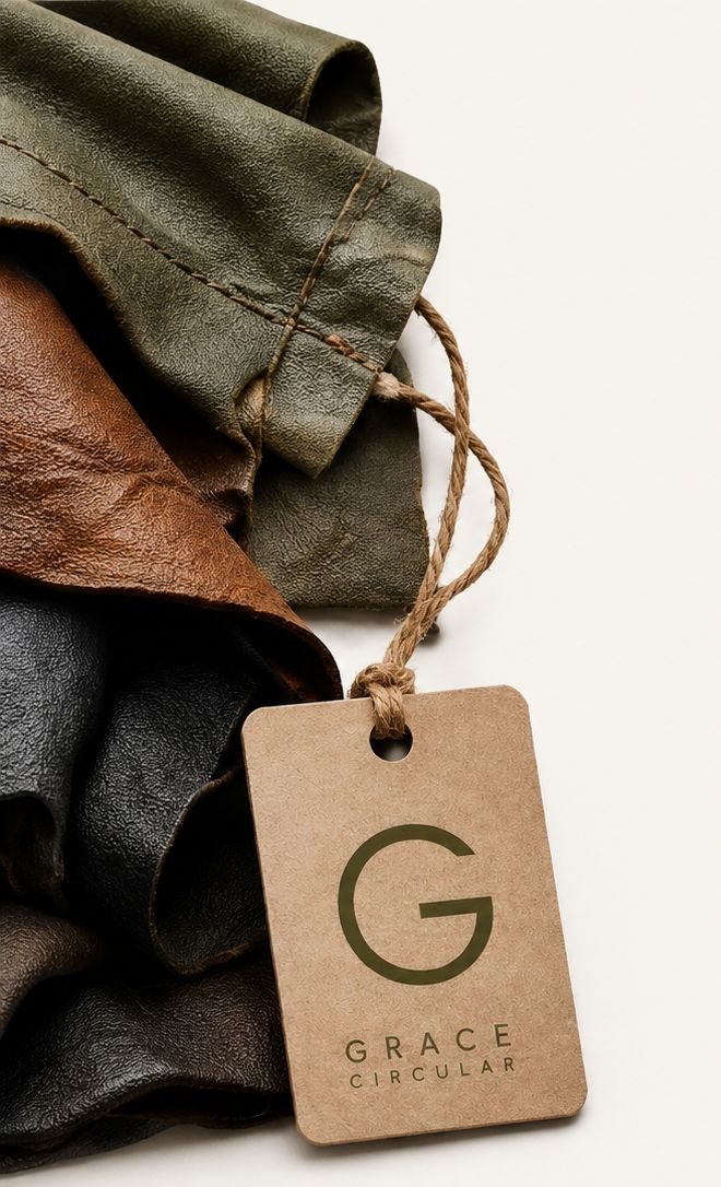 Cueros y textiles recuperados con una etiqueta de Grace Circular
